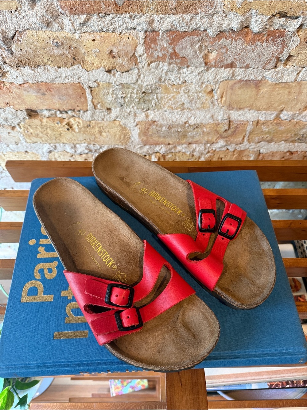 Birkenstock Ibiza Red Double-Buckle Slide Sandals Deadstock size 40 / 9